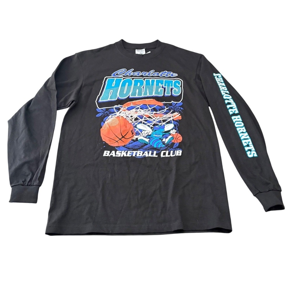 NWT Charlotte Hornets Shaka Wear Heavyweight Long Sleeve Graphic Tee Men L Black
